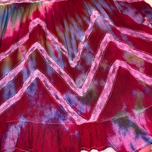 Voile and Lace Trapeze Slip Tie Dye Mini Dress - Picture 5 of 8